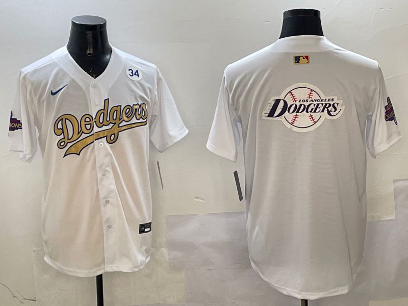 Men Los Angeles Dodgers Blank White Champion gold character 2025 Nike MLB Jersey style 28